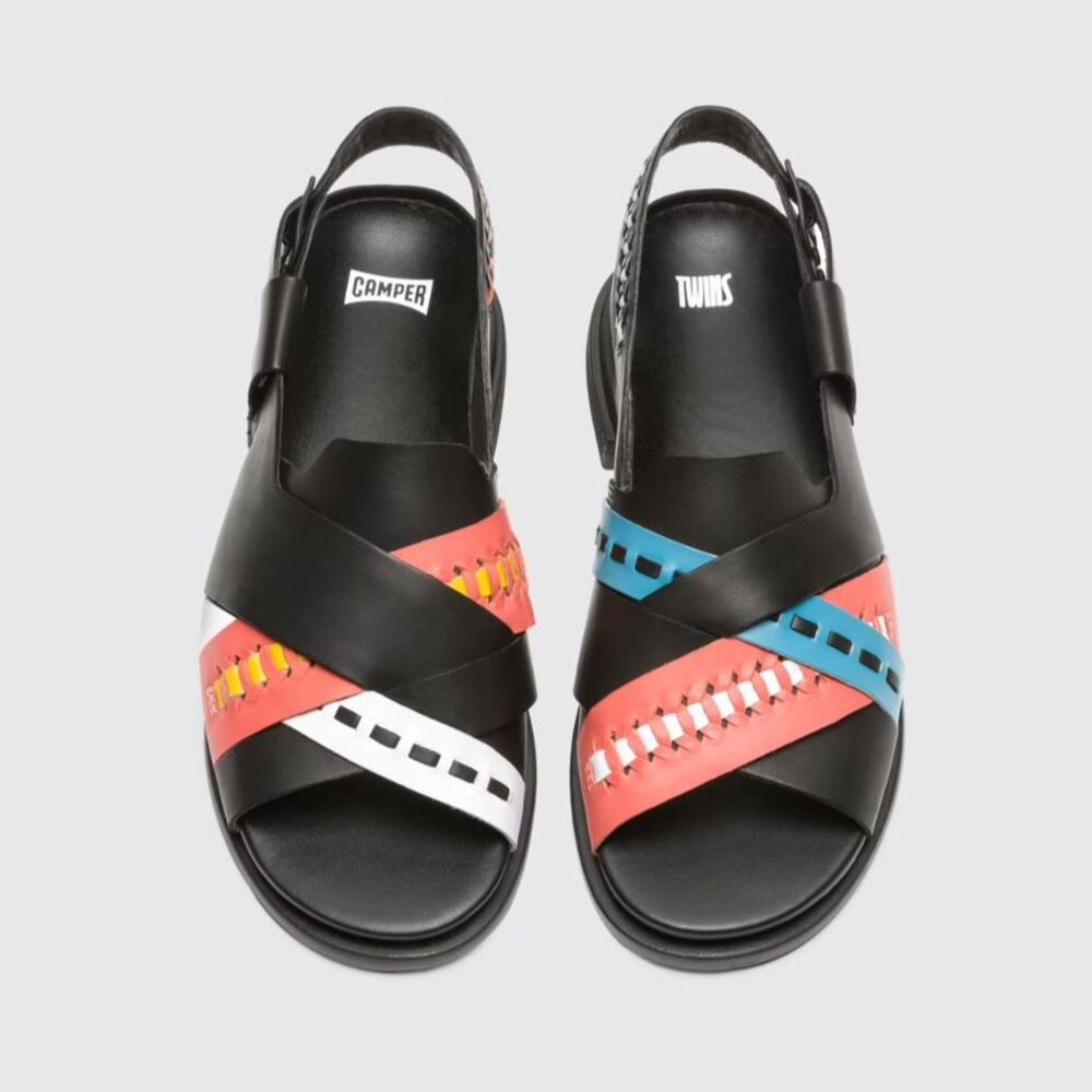 Camper Twins Mismatch Sandals Women Size 39 US 9 Leather Asymmetric Black - Picture 2 of 9